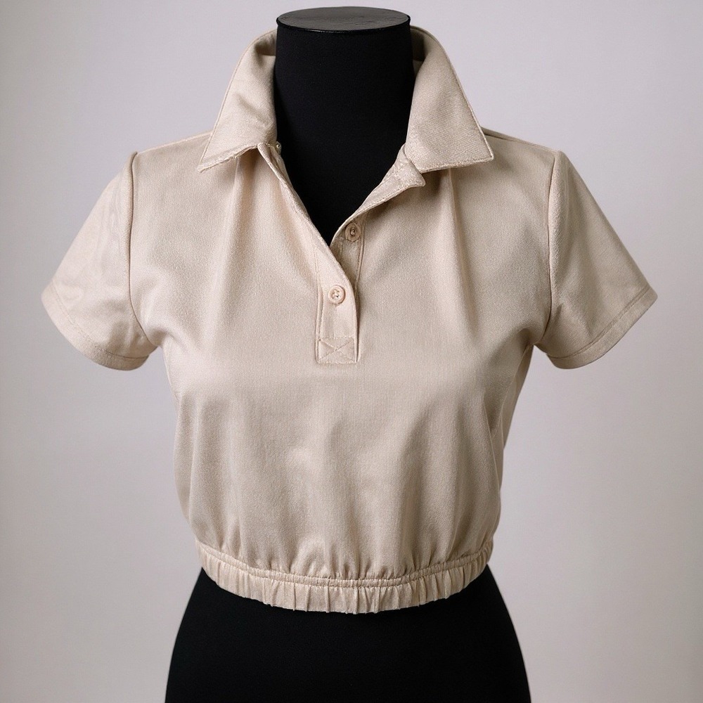 Yogalicious Beige Collared Crop Top